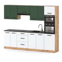 Kuchnia Słupek Modułowa Z Blatem Pojemna 2.6m Wotan Butelkowa Zieleń Biały