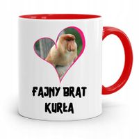 Kubek Czerwony Prezent Dla Brata Fajny Brat Kurła Z Nadrukiem Ze Zdjęciem