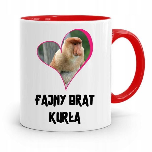 Kubek Czerwony Prezent Dla Brata Fajny Brat Kurła Z Nadrukiem Ze Zdjęciem zdjęcie 1