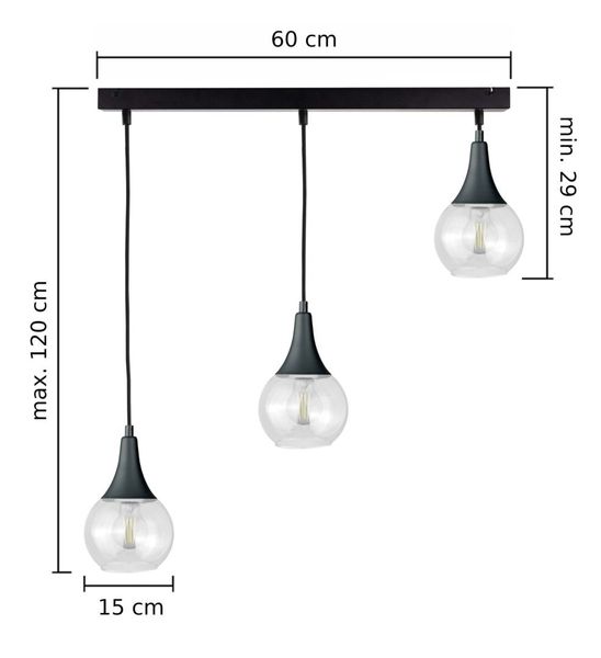 Lampa wisząca 3xE27 LACRIMA CLEAR BLACK zdjęcie 2