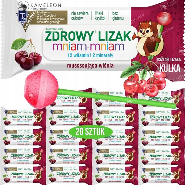 ZDROWY LIZAK Mniam KULKA WIŚNIA wiśniowy 20szt BEZ CUKRU Witaminy Minerały zdjęcie 2