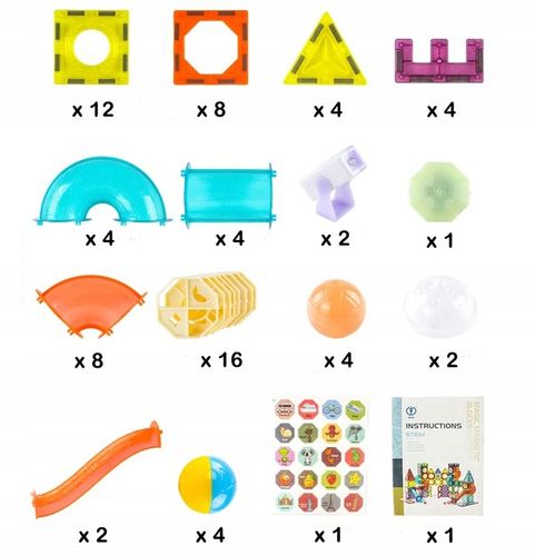 KLOCKI MAGNETYCZNE 3D Konstrukcyjne Magnetic TOR KULKOWY ŚWIECĄCY 75 el. na Arena.pl