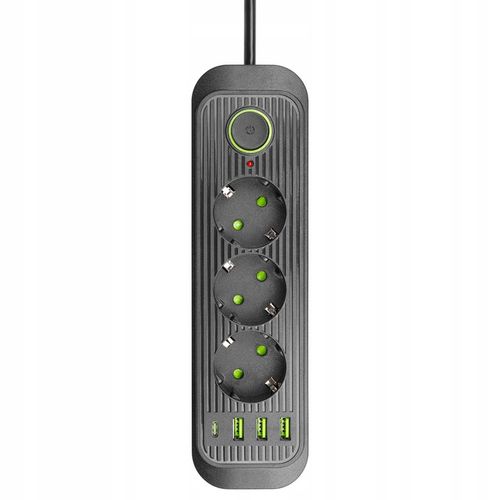 Przedłużacz listwa 2m zasilająca 4x USB UZIEMIENIE 3 GNIAZDA CZARNY 3x1MM na Arena.pl