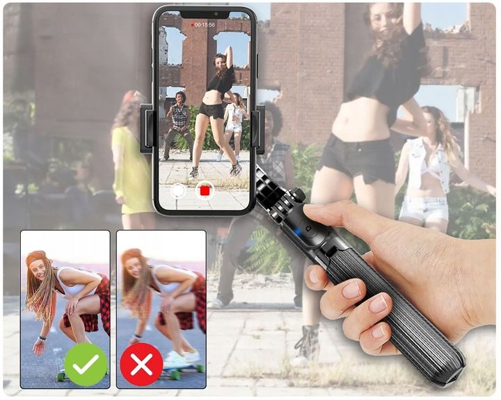 Gimbal Bezprzewodowy stabilizator obrazu do telefonu kamery z tripodem zdjęcie 5