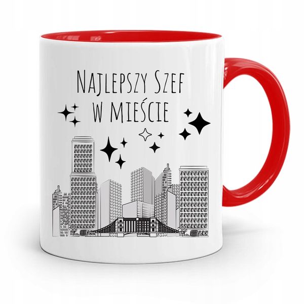 Kubek Czerwony Dla Szefa Najlepszy Szef W Mieście Z Nadrukiem Ze Zdjęciem zdjęcie 1