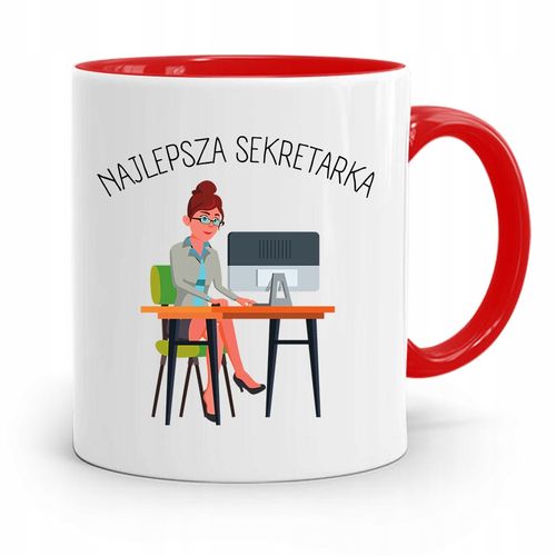 Kubek Czerwony Prezent Dla Najlepszej Sekretarki Z Nadrukiem Ze Zdjęciem na Arena.pl