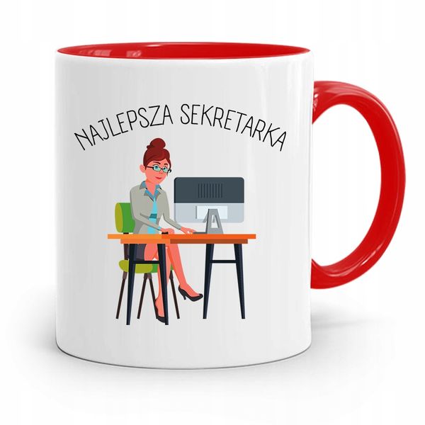 Kubek Czerwony Prezent Dla Najlepszej Sekretarki Z Nadrukiem Ze Zdjęciem zdjęcie 1