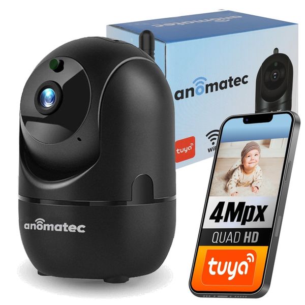 CZARNA KAMERA BEZPRZEWODOWA WIFI 4MPX WEWNETRZNA NIANIA IP APLIKACJA TUYA zdjęcie 1
