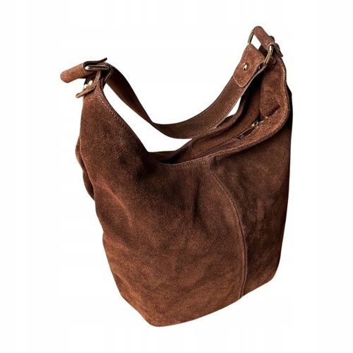 BRĄZOWA ZAMSZOWA TOREBKA WOREK CZEKOLADOWA TOREBKA ZAMSZ NATURALNY NA ZAMEK na Arena.pl