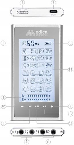 ELEKTROSTYMULATOR MIĘŚNI MASAŻER TENS EMS + ELEKTRODY 16 szt. ZESTAW XXL na Arena.pl