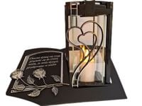 ZNICZ LAMPION NA GRÓB PLK SERCE SREBRO CZARNY SKOS SENTENCJA+ ŚWIECA