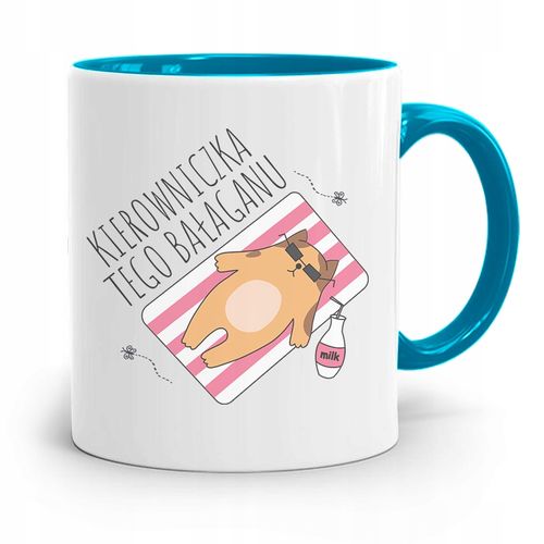 Kubek Błękitny Dla Szefa Kierowniczka Bałaganu Z Nadrukiem Ze Zdjęciem na Arena.pl