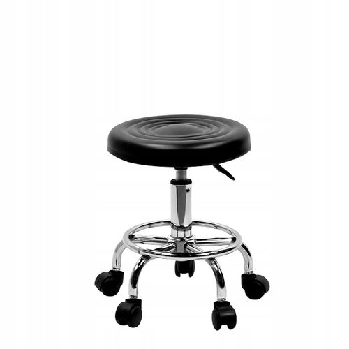 TABORET KRZESŁO STOŁEK Z KÓŁKAMI RONI CZARNY PODSTAWA CHROM SKÓRA PU na Arena.pl