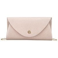 beżowa, brokatowa kopertówka damska wykonana z tkaniny syntetycznej