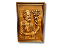 Płaskorzeźba Hipokrates z kaduceuszem obraz drewniany na prezent (30)