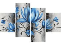 OBRAZ STALOWE MAGNOLIE KWIATY NIEBIESKIE