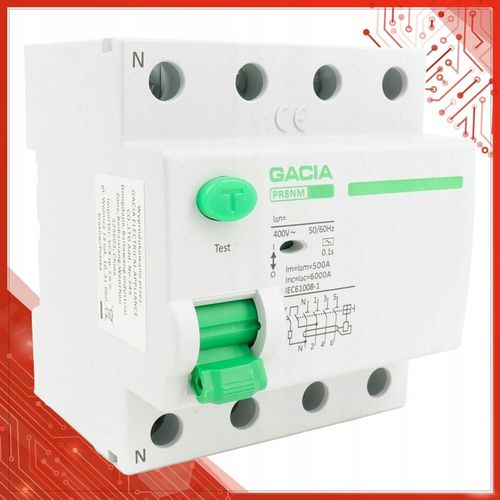 WYŁĄCZNIK RÓŻNICOWOPRĄDOWY 40A 4P 30mA AC 3 FAZY RÓŻNICÓWKA GACIA na Arena.pl