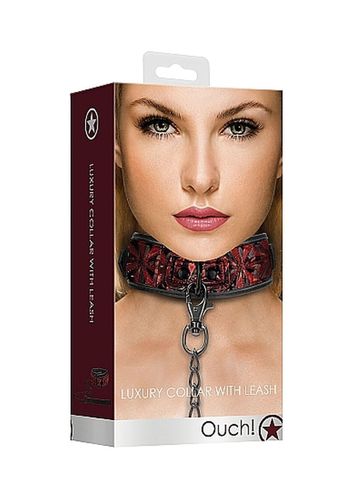 luxury collar with leash - burgundy na Arena.pl