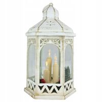 NOWOCZESNY BIAŁY LAMPION ZE ŚWIECZKAMI LED I JEDLINĄ BOŻE NARODZENIE