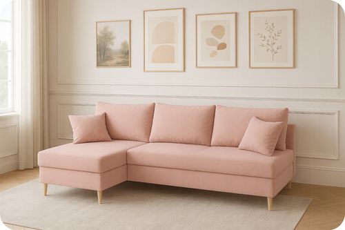 Narożnik Wigo rozkładany z funkcją spania  welur beżowy na Arena.pl