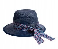 Kapelusz Damski ze Ściętym Rondem GRANATOWY Kokarda Letni Plażowy