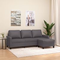 3-osobowa sofa z podnóżkiem, szary, 180 cm, sztuczna skóra