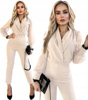 KOMBINEZON DAMSKI elegancki kopertowy dekolt tiulowy rękaw S M SAMIRA