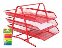 Organizer z szufladami półka na dokumenty metal 3 poziomowa Net czerwona