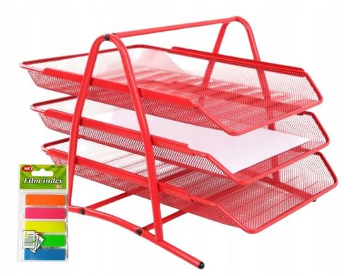 Organizer z szufladami półka na dokumenty metal 3 poziomowa Net czerwona na Arena.pl
