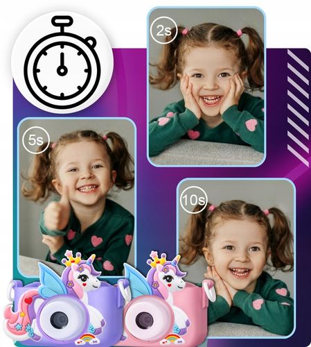 APARAT CYFROWY DLA DZIECI JEDNOROŻEC SELFIE KAMERA+KARTA 32GB MENU PL na Arena.pl