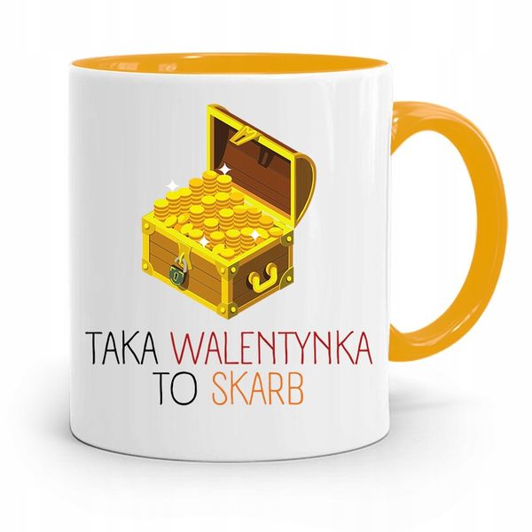 Kubek Żółty Na Walentynki Taka Walentynka To Skarb Z Nadrukiem Ze Zdjęciem zdjęcie 1
