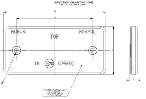 Odblask z otworami czerwony 44x94 (UO028) na Arena.pl