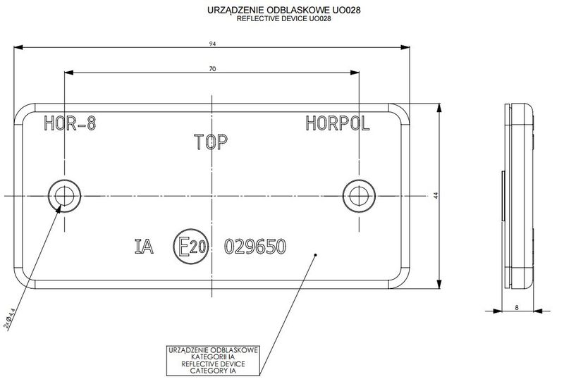 Odblask z otworami czerwony 44x94 (UO028) zdjęcie 2