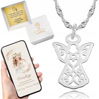 SREBRNY ŁAŃCUSZEK ANIOŁEK ZESTAW ŁAŃCUSZEK Z ANIOŁKIEM NA KOMUNIĘ