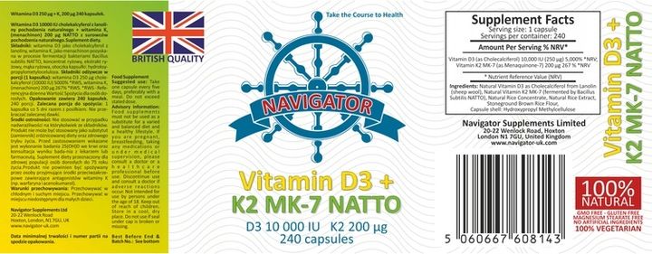 NAVIGATOR Witamina D3 10 000 IU +Witamina K2 MK-7 200micg 240kaps zdjęcie 5