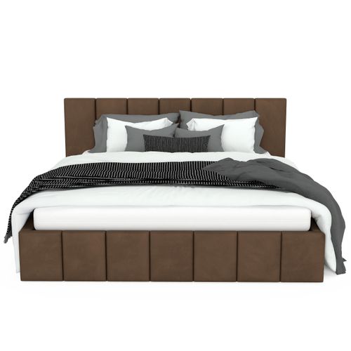 ŁÓŻKO TAPICEROWANE DO SYPIALNI 140x200 ŁÓŻKO PREMIUM Z POJEMNIKIEM BRĄZOWE na Arena.pl