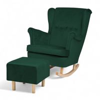 Zielony Fotel Bujany Uszak + Podnóżek + Poduszka