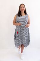 Sukienka Bombka Maxi w Paski Granatowo-Biała UNI