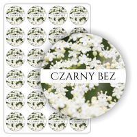ETYKIETY etykietki arkusz naklejek kolorowe KWIATY CZARNEGO BZU sok 24 szt.