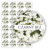 ETYKIETY etykietki arkusz naklejek kolorowe KWIATY CZARNEGO BZU sok 24 szt.