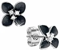 SREBRNE KOLCZYKI wkrętki KWIATKI CZARNE SZTYFTY