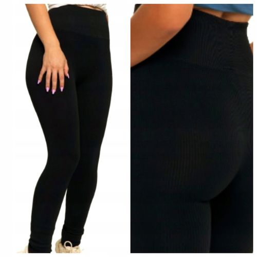LEGGINSY z wysokim stanem spodnie z panelem czarne ELASTYCZNE 2/3XL na Arena.pl