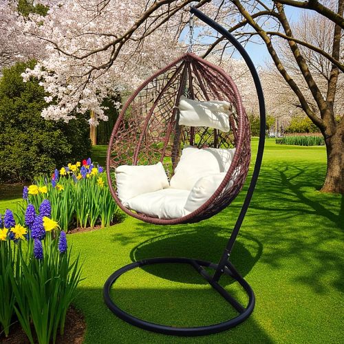 fotel wiszący, huśtawka kokon brązowy z jasnymi poduszkami kr23br na Arena.pl