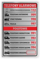 Tabliczka Telefony Alarmowe 40x30 Tablica informacyjna nierdzewna ALUMINIUM