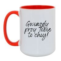 KUBEK "GWIAZDY PRZY TOBIE TO CHUJ!" Wzór - Duży Biało-Czerwony 450 ml
