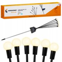 Lampa solarna wbijana czarny 6xLED Kulki Biały Ciepły 70cm