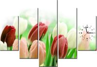 105CM 150CM ZEGAR 5 ELEM CZERWONE TULIPANY DRUK OBRAZ
