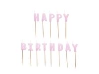 Świeczki na tort napis Happy Birthday, fioletowy