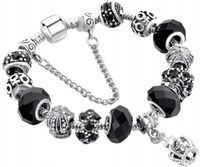 Bransoletka Srebrna Modułowa Czarne Charmsy Boho