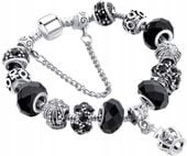 Bransoletka Srebrna Modułowa Czarne Charmsy Boho